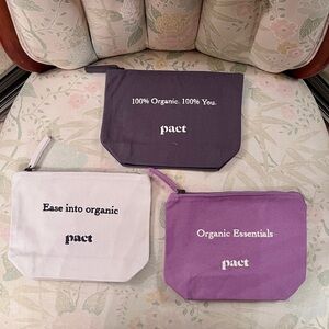 Pact Organic Cotton Cosmetic/Travel Bag Trio - Purple, White, Gray NEW